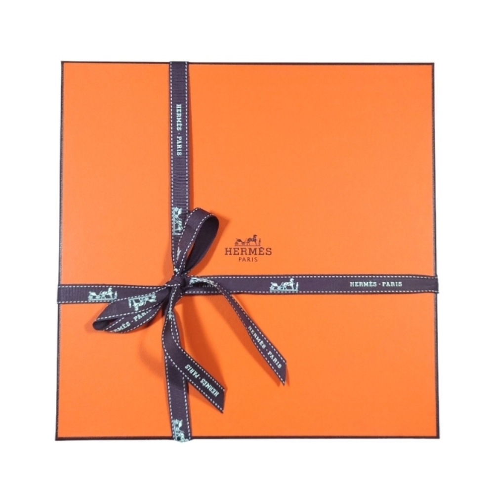 HERMES New Authentic Orange Square Scarf Gift Box with Brown Ribbon - Picture 2 of 6